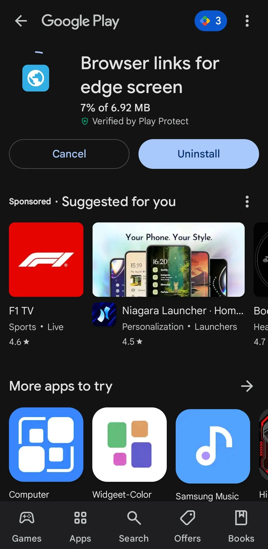 Ứng dụng Browser links for edge screen trên Google Play Store giúp thêm lối tắt web vào Edge panel