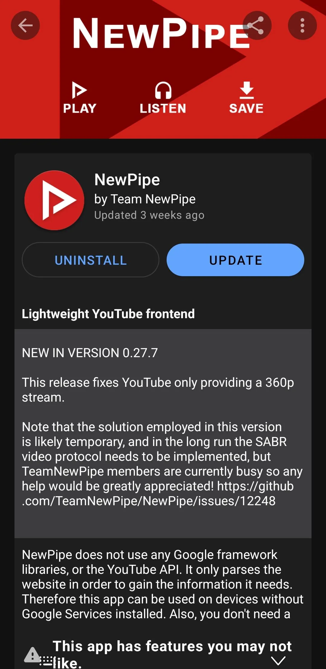 Ứng dụng NewPipe trên F-Droid cho điện thoại Android