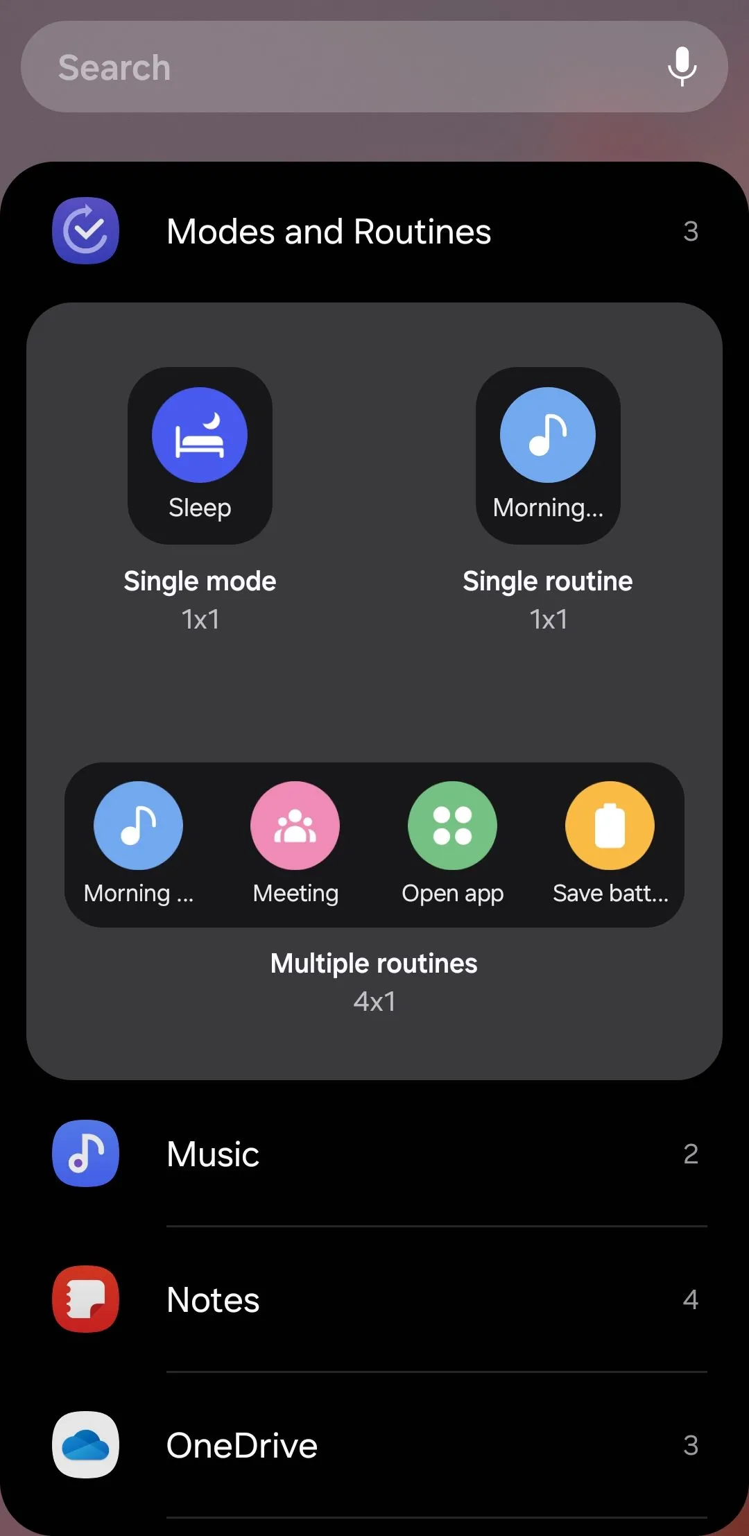 Widget Chế độ và Thói quen của Samsung One UI trên màn hình điện thoại