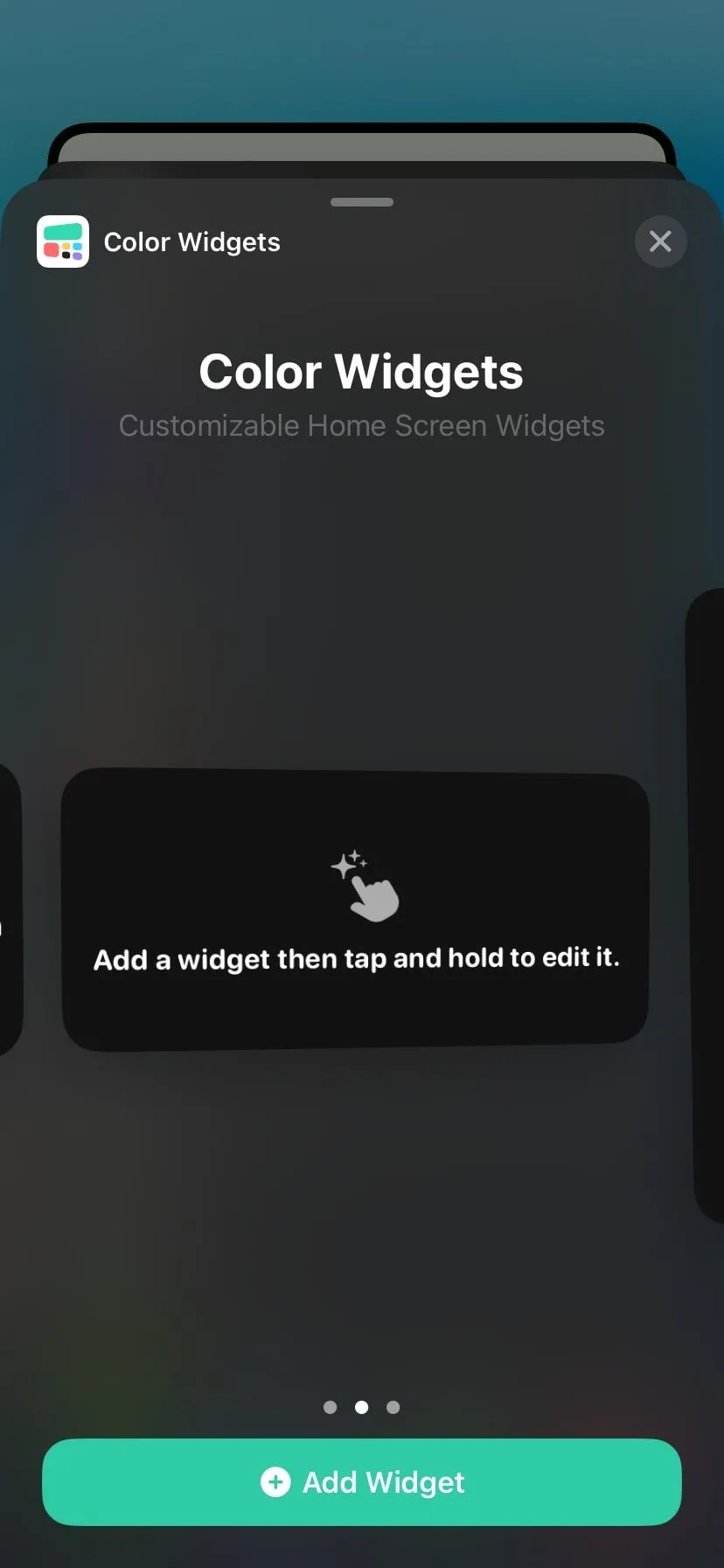 Widget Color Widgets hiển thị trên trang tiện ích