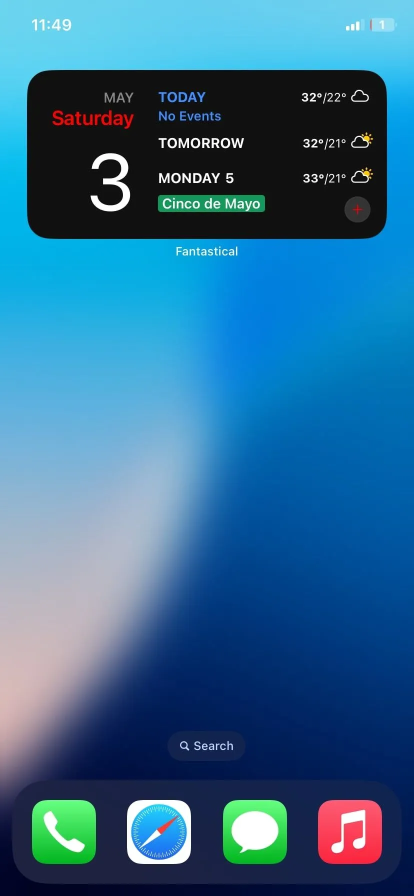 Widget Fantastical hiển thị trên màn hình chính