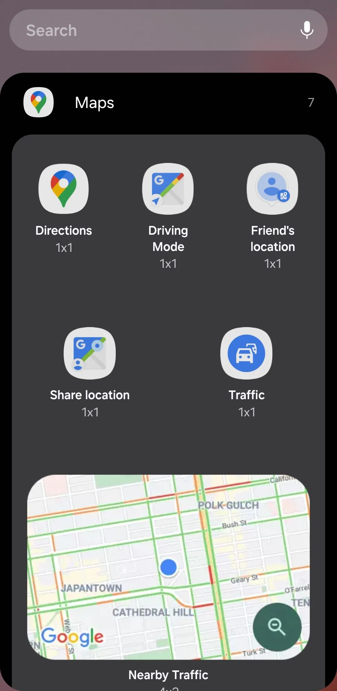 Widget Google Maps hiển thị tình hình giao thông lân cận trên màn hình Android