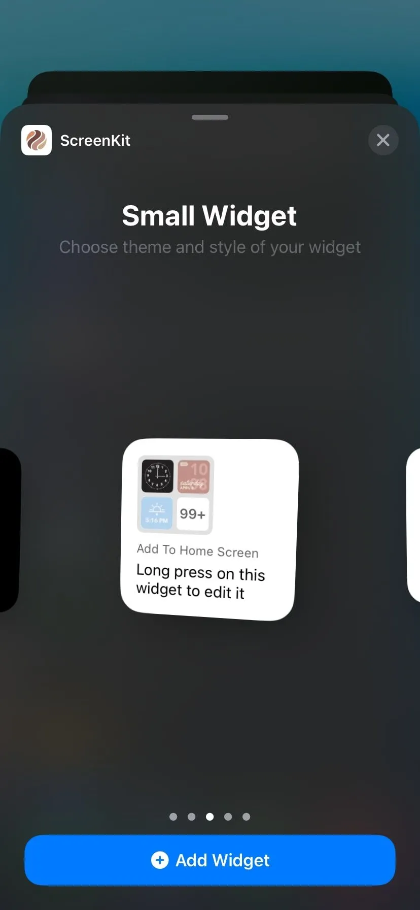 Widget ScreenKit trên trang tiện ích