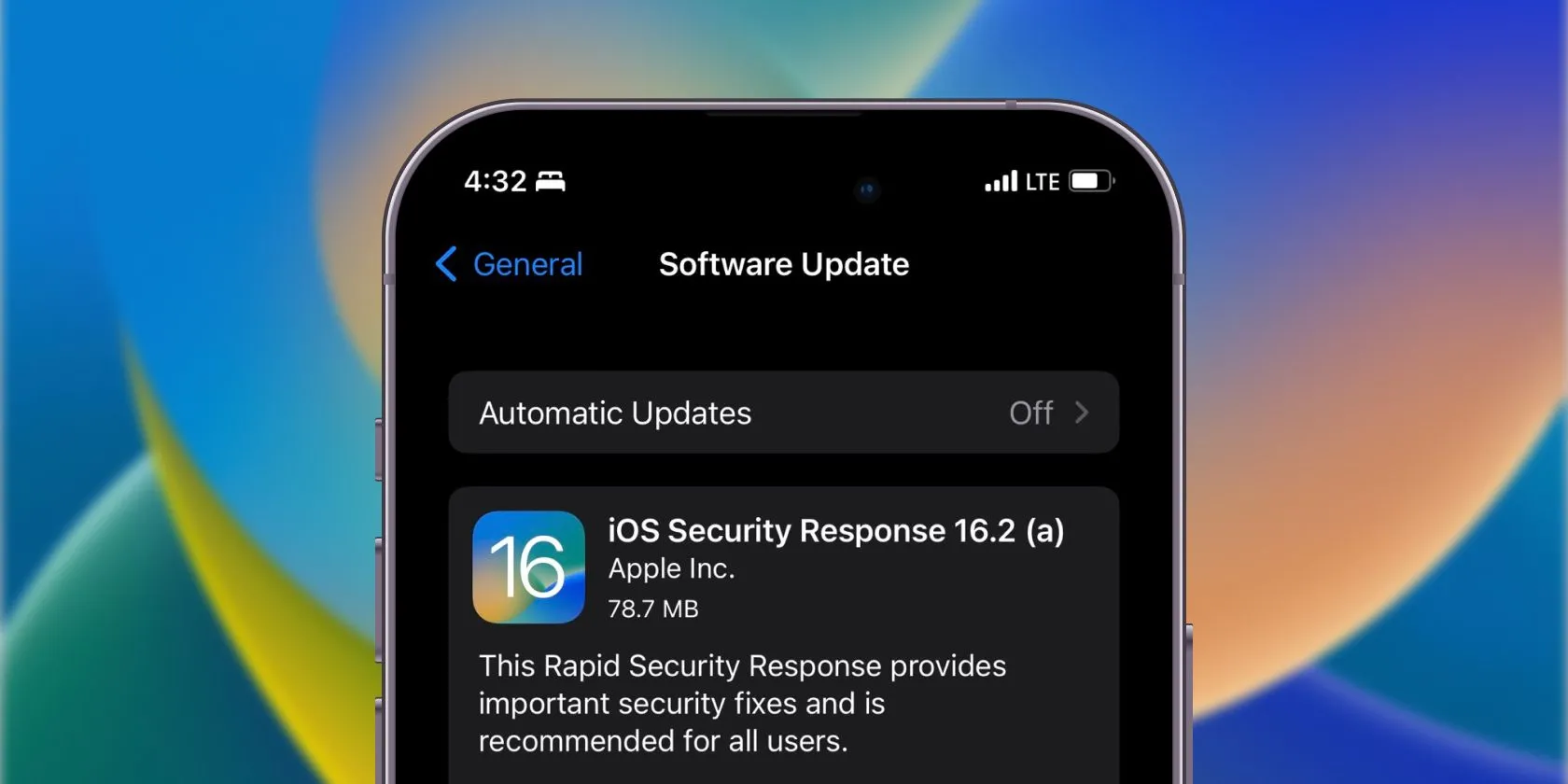 Yêu cầu cập nhật Phản hồi bảo mật nhanh trên iPhone